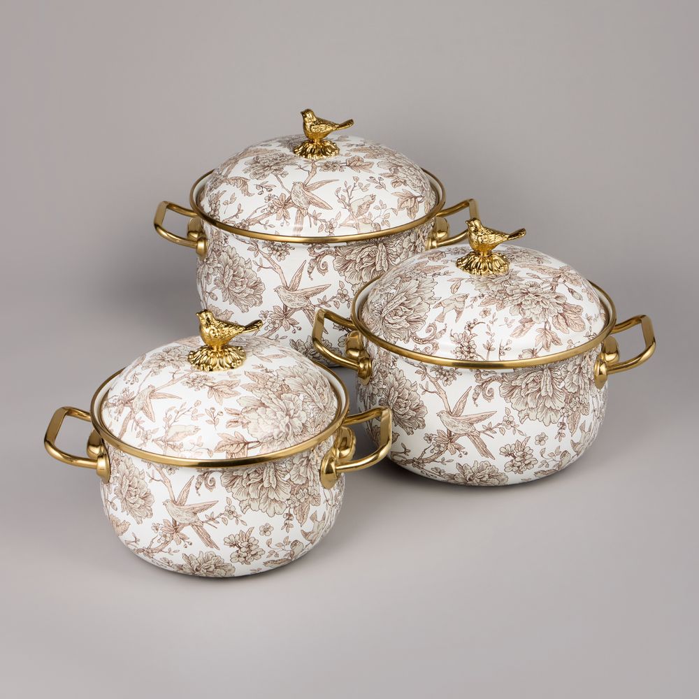 НАБОР КАСТРЮЛЬ AGNESS ЭМАЛИРОВАННЫХ СЕРИЯ "ROYAL GARDEN", 6ПР. 2,1Л, 2,8Л И 3,8Л
