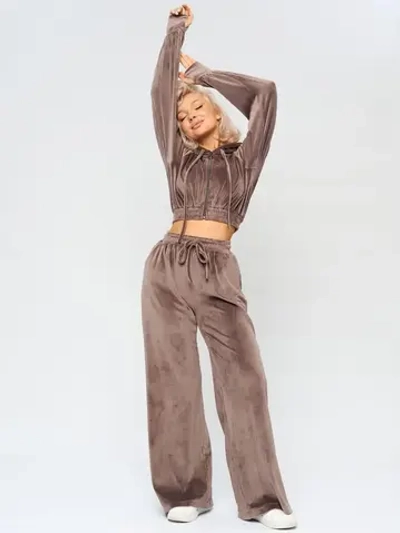 Велюровый костюм спортивный на молнии с капюшоном