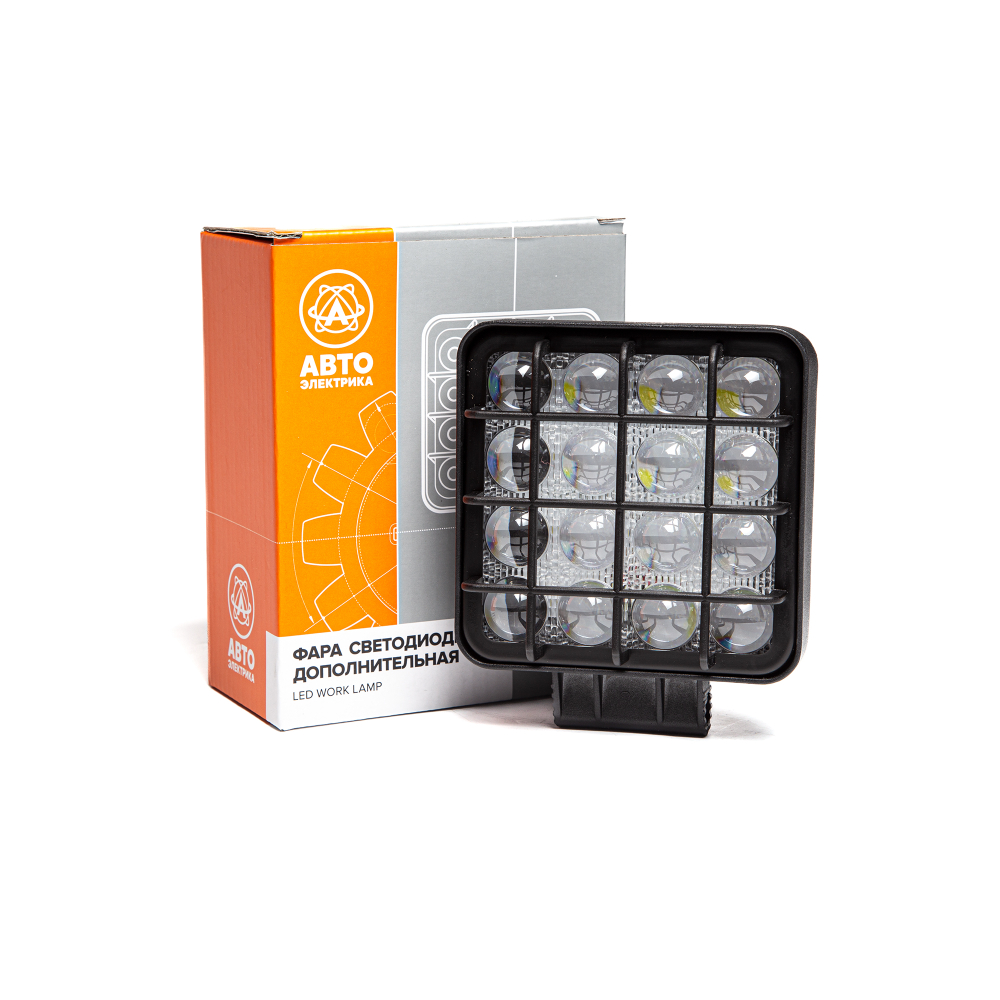 AE48S-16LED-5DLENS-HC Фара светодиодная дополнительная, квадратная 120*70*150, направленный свет, 16 диодов, 5D-линза, с решеткой,  крепление по центру, 48 Вт, 10-30 В