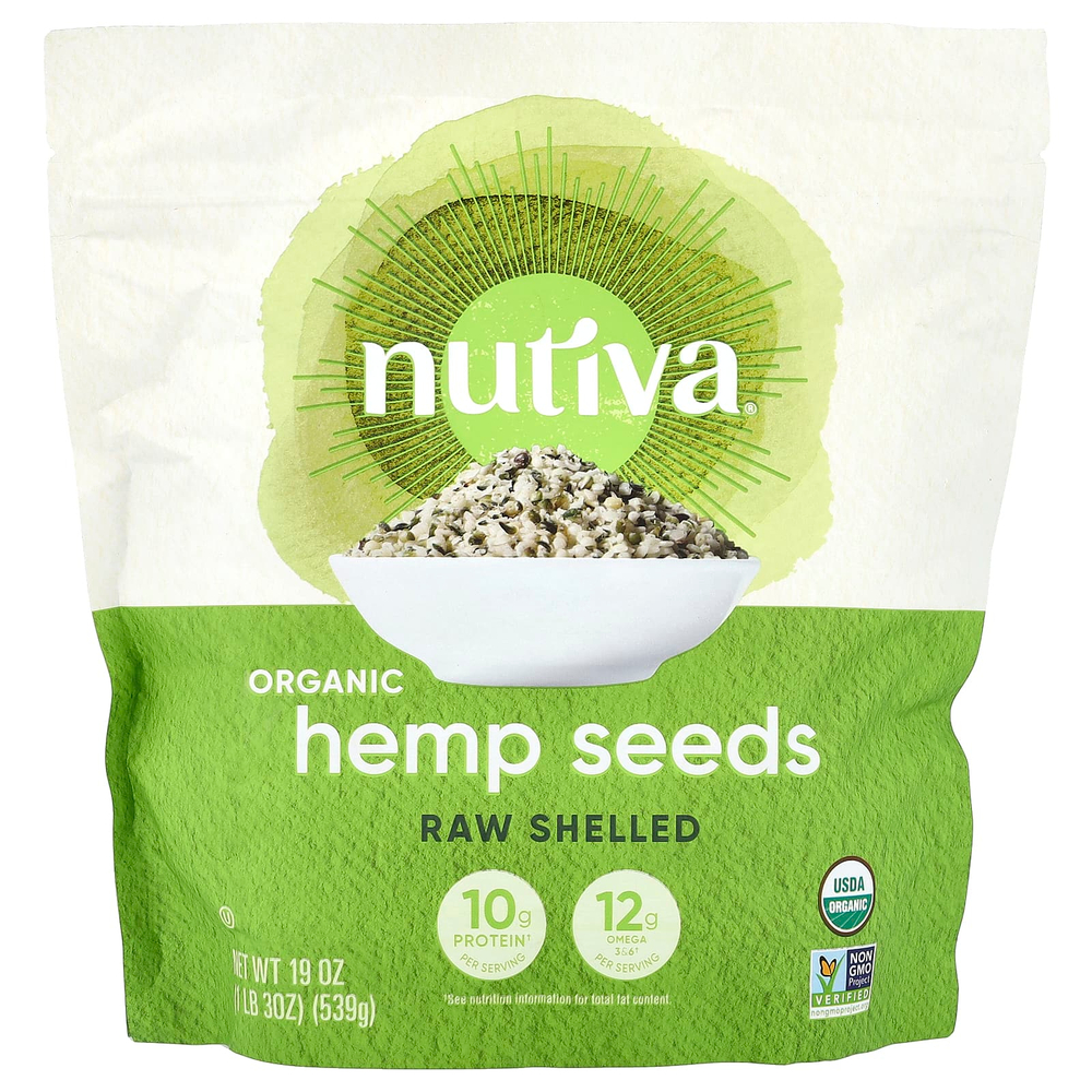 Nutiva, органические семена конопли, необработанные, 539 г (19 унций)