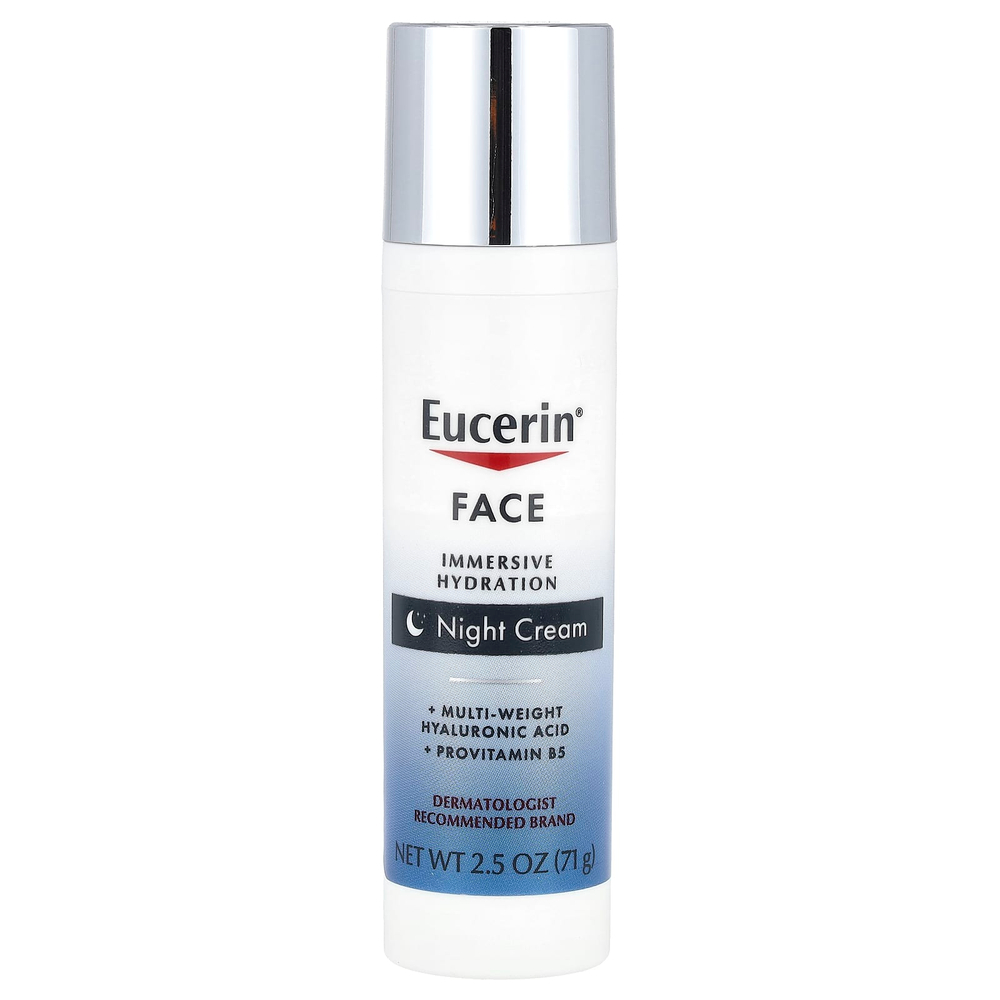 Eucerin, Face, иммерсивный увлажняющий ночной крем, без отдушек, 71 г (2,5 унции)