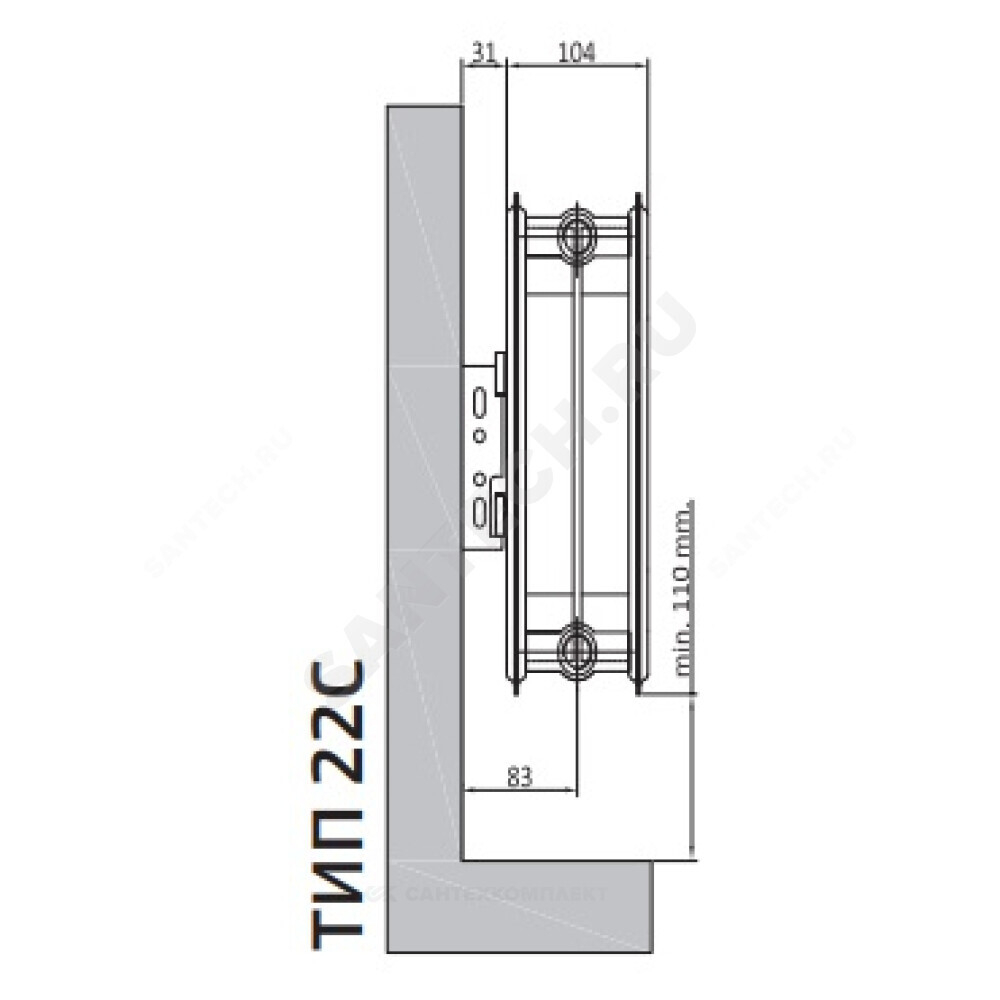 Радиатор стальной панельный Compact C тип 22 300х700 Qну=1011 Вт бок/п RAL 9016 (белый) Heaton Plus