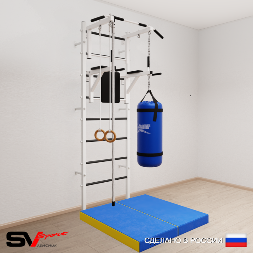 Шведская стенка Sv Sport 5746 (Турник стандарт/Брусья/Канат/Кольца/Цепь/Мешок 22кг/Мат 1м)