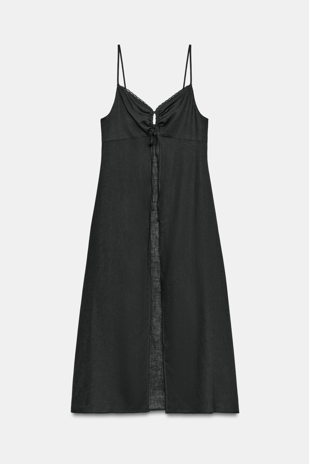ZARA ДЛИННЫЙ ТОП В БЕЛЬЕВОМ СТИЛЕ ИЗ СМЕСОВОГО ЛЬНА, АНТРАЦИТОВО-СЕРЫЙ