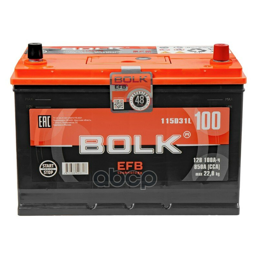 Аккумулятор BOLK EFB ASIA 100 А/ч прямой L+ 306x175x190 D31 EN 850 А