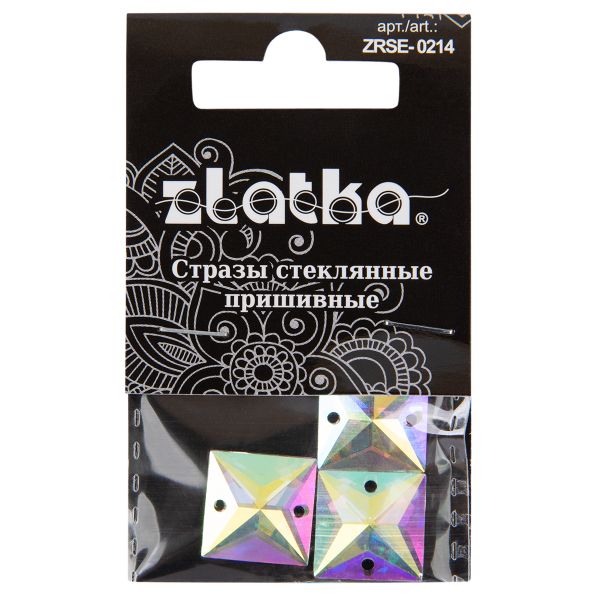 Стразы стекло 14х14 мм, 15 шт (5х3 шт), №02 перламутровый (AB-crystal), Zlatka ZRSE-0214
