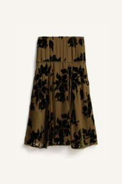 ZARA ЮБКА В ЦВЕТОЧЕК ОТ DEVORE — LIMITED EDITION, ТЕМНО-ОЛИВКОВЫЙ