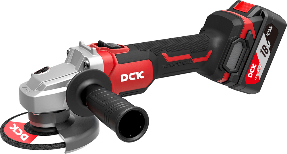 Шлифмашина аккумуляторная угловая бесщеточная DCK KDSM03-125, 18В, 125мм, 2*5А/ч, кейс.