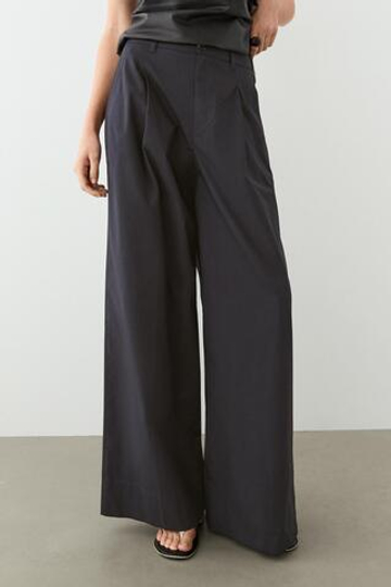 Massimo Dutti Широкие брюки со складками из поплина, светло-синий