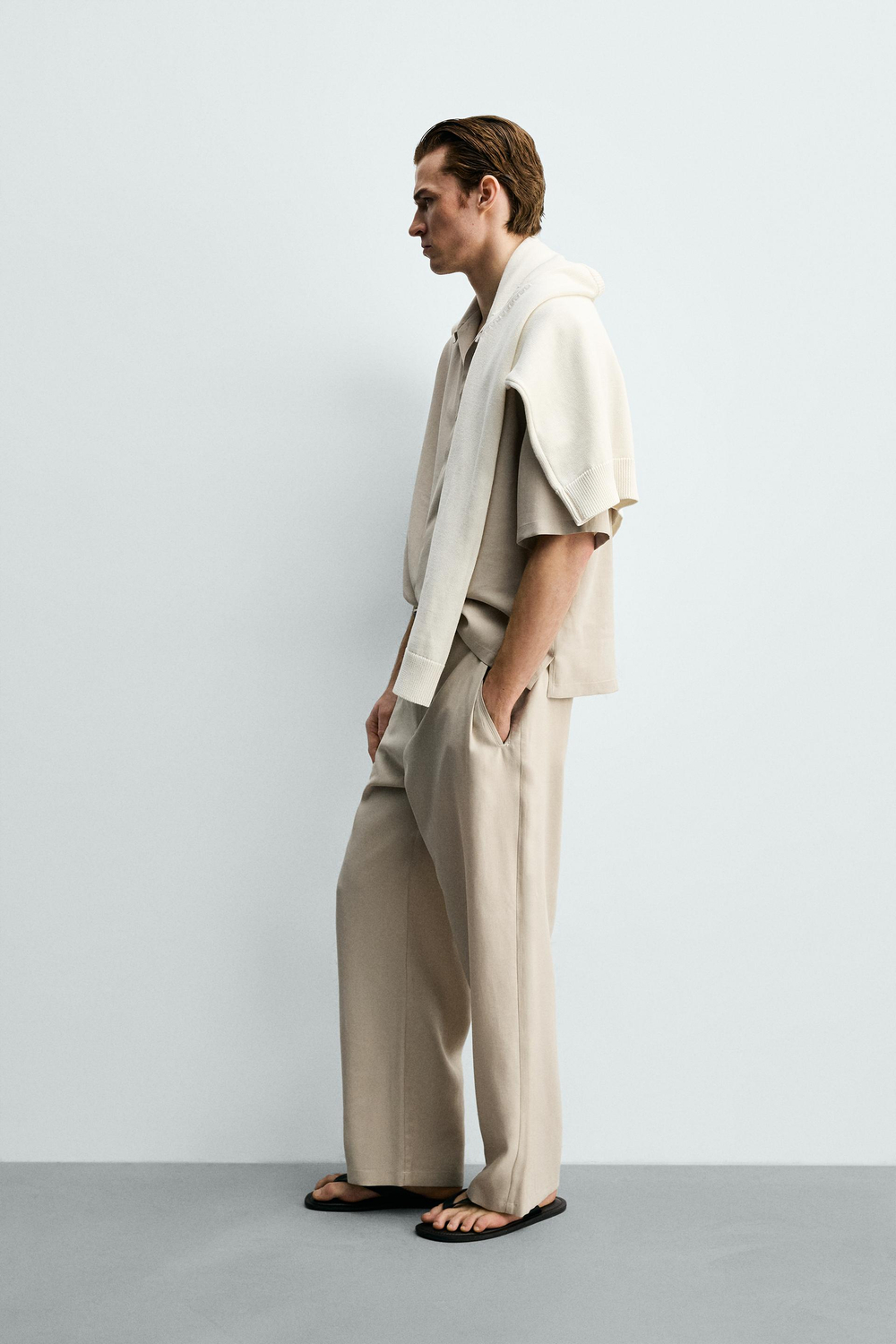 ZARA РУБАШКА RELAXED FIT ИЗ СТРУЯЩЕЙСЯ ТКАНИ, ЭКРЮ
