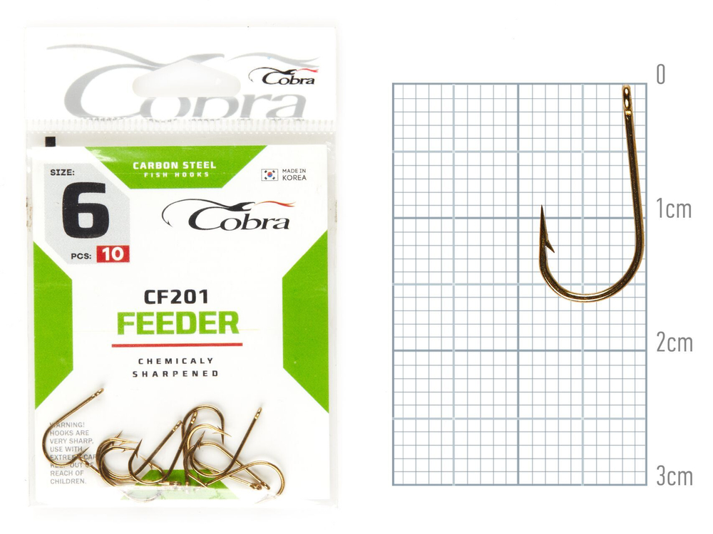 Крючки Cobra FEEDER CF201  №6, 10 шт.