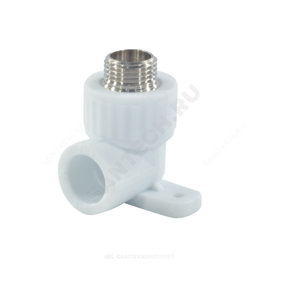 Угольник PP-R комбинированный белый Дн 25х3/4" НР с креплением VALFEX 10121125