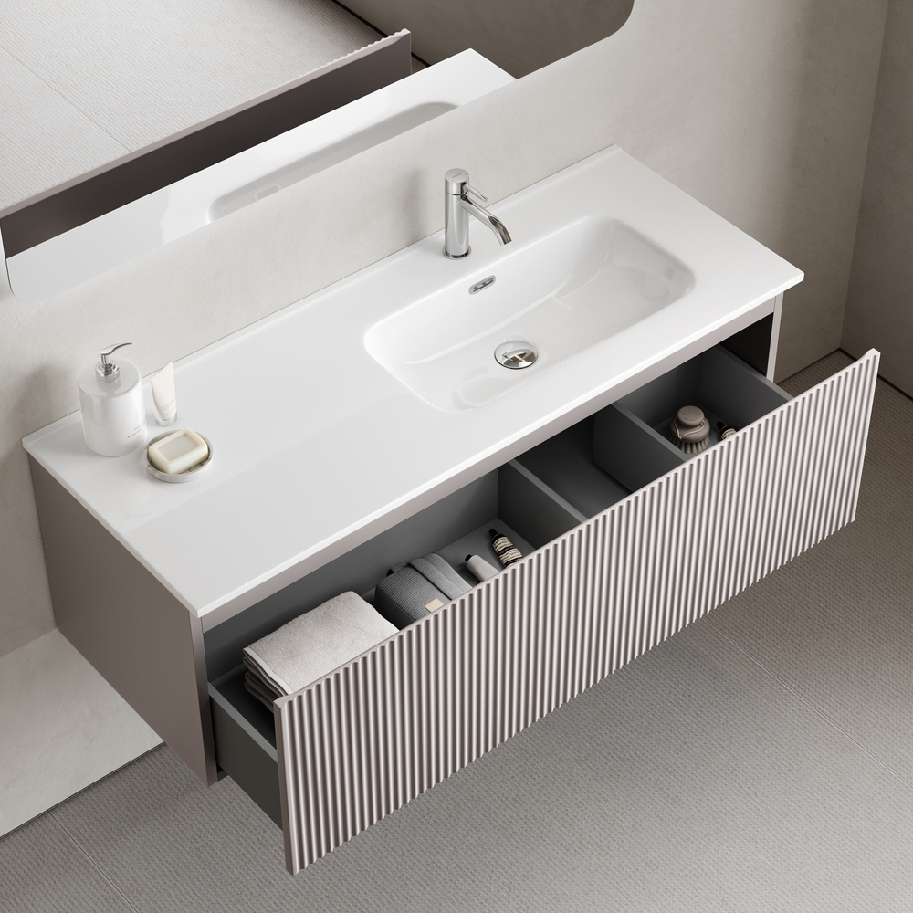 Тумба подвесная SANCOS Сноб Р 1.0 (Snob R 1.0) 1195х445х406, c одним ящиком оснащенным доводчиками, Пыльная роза (Doha Soft), арт.SNR1.0120RSM