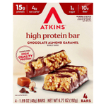 Atkins, высокопротеиновый батончик, шоколад, миндаль и карамель, 4 батончика по 48 г (1,69 унции)
