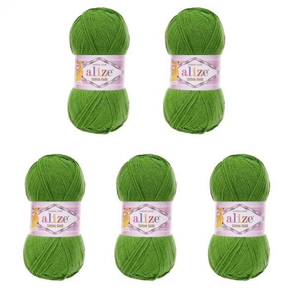 Пряжа Alize (Ализе) Cotton Gold / уп.5 мот. по 100 г, 330м, 126 зеленая трава A