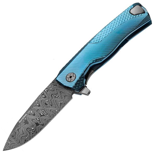 Цена наНож складной LionSteel ROK DD BL, дамасская сталь, рукоять титан, синий
