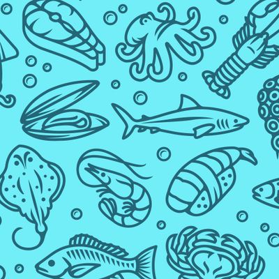 Морепродукты на голубом