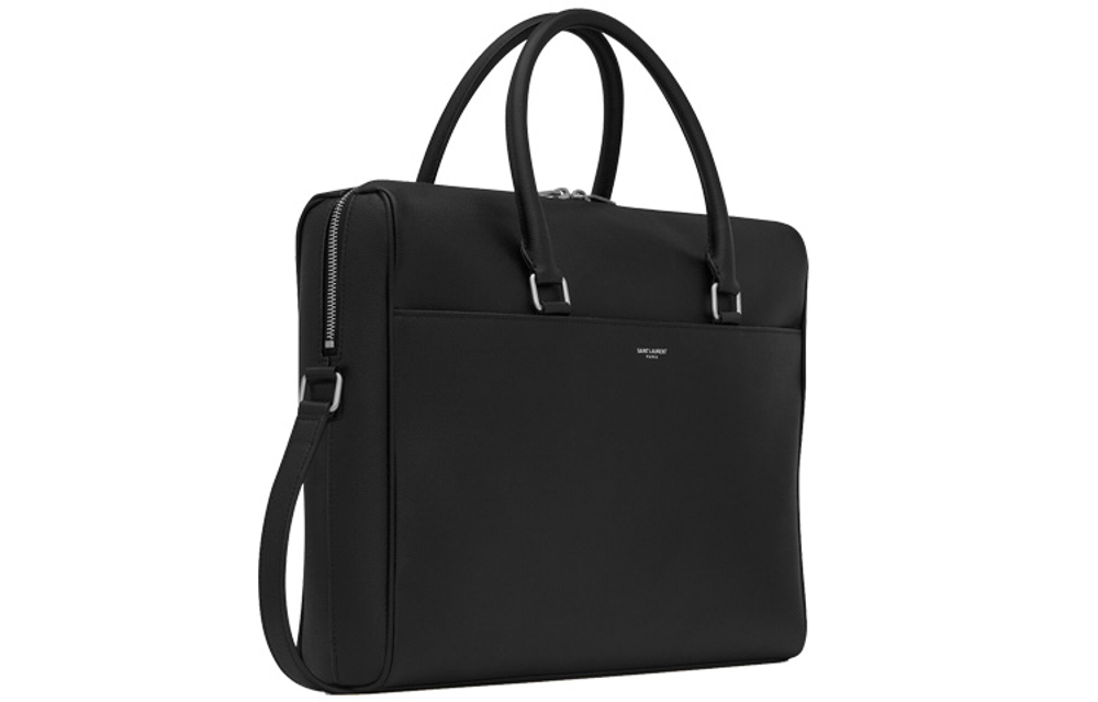 SAINT LAURENT Calfskin Leather Portable Briefcase Men"s Black