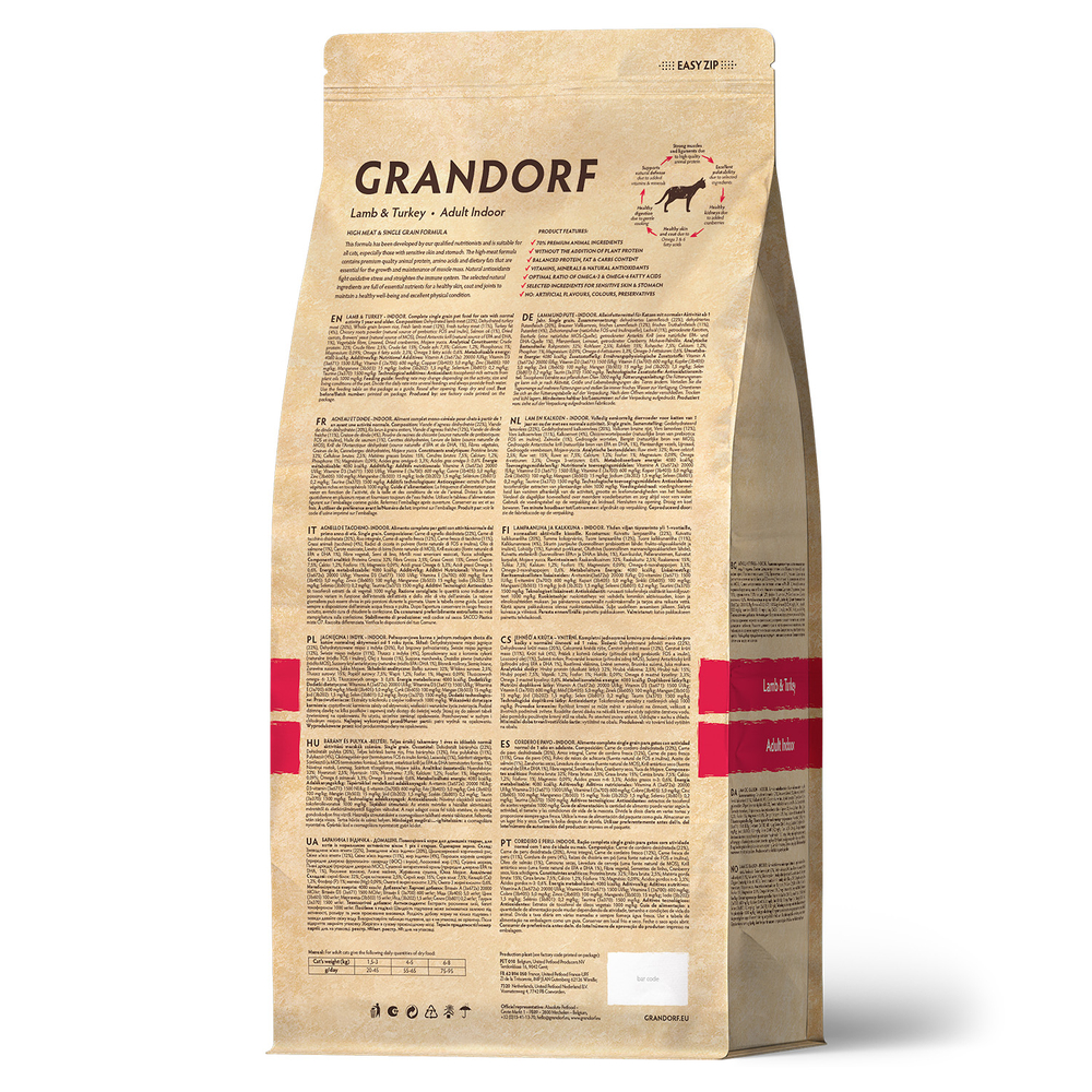 GRANDORF Сухой корм для взрослых кошек с ягнёнком и индейкой 0,4 кг
