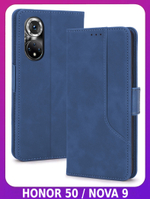 Стильный чехол-книжка из кожи для HONOR 50 (не PRO) и NOVA 9 с отделом для наличных, 3 слотами для карт и подставкой