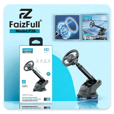 Держатель автомобильный FaizFull F26 магнитный, вращение 360°, на присоске Black