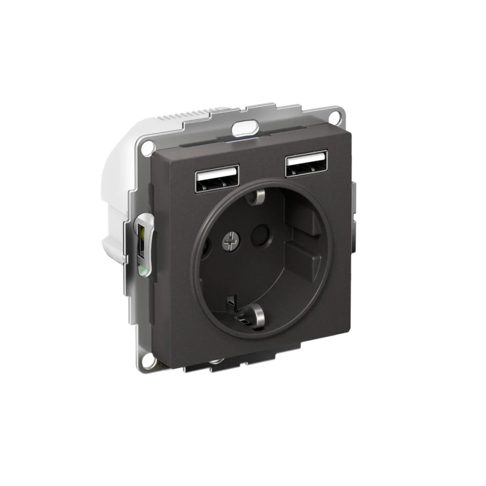 ATLASDESIGN РОЗЕТКА 16А c 2 USB A+A, 5В/2,4А, 2х5В/1,2А, механизм, БАЗАЛЬТ