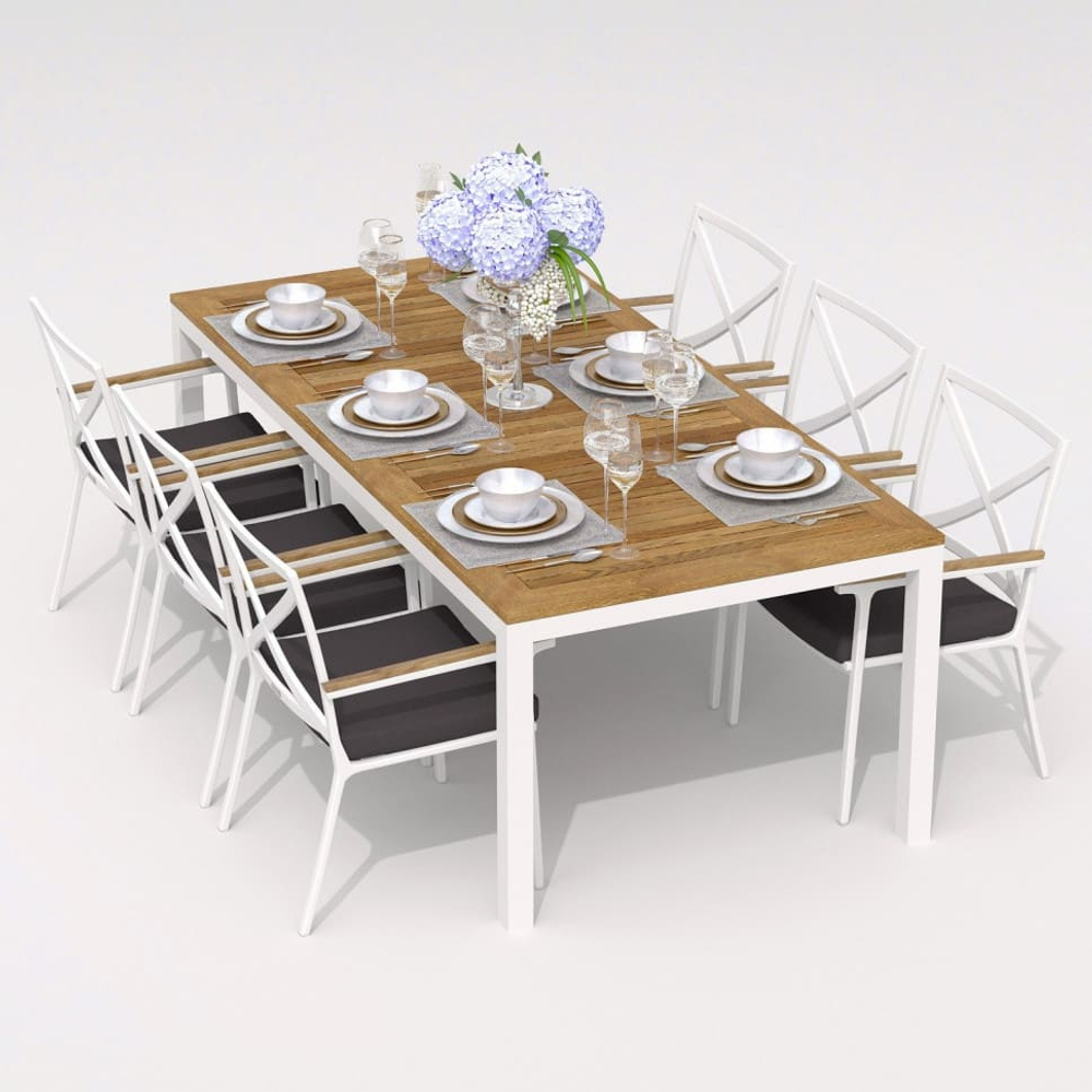 Обеденная группа Ideal Patio ТЕЛЛА  ФЕСТА  каркас белый, стол тик 220, ткань антрацит