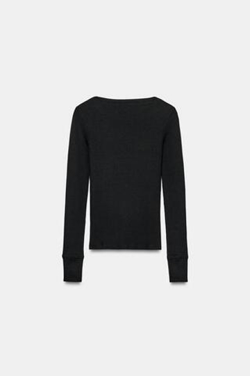 ZARA ФУТБОЛКА В РУБЧИК С ДЛИННЫМИ РУКАВАМИ, ЧЕРНЫЙ