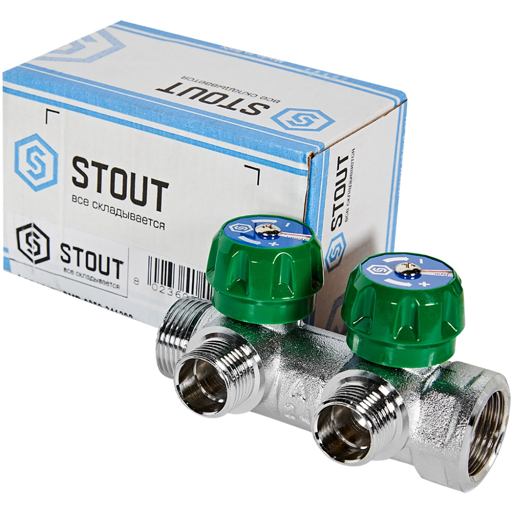 SMB-6850-341202 STOUT Коллектор регулирующий 3/4", 2 отвода 1/2"