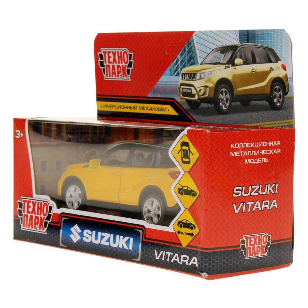 Модель ин. мет. "Suzuki Vitara S 2015" 12см, двери, багаж, золотой, коробка VITARA-12-GDBK (Технопарк)