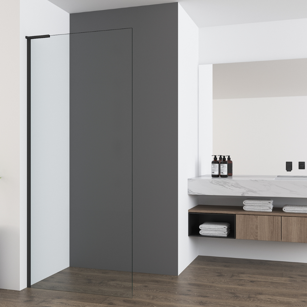 Душевая перегородка Vincea Волк-Ин (Walk-In) VSW-7HA800CLB, 800*2000, черный матовый, стекло прозрачное