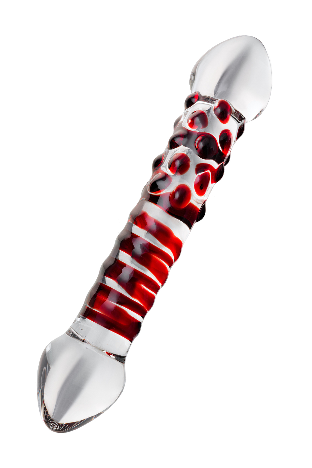 Фаллоимитатор Sexus Glass стеклянный с красными полосками 21 см