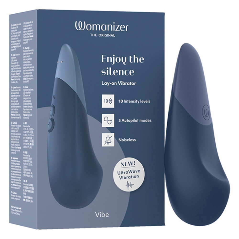 Темно-синий клиторальный вибратор 14,2см Womanizer Vibe Blue WZFS1SG6