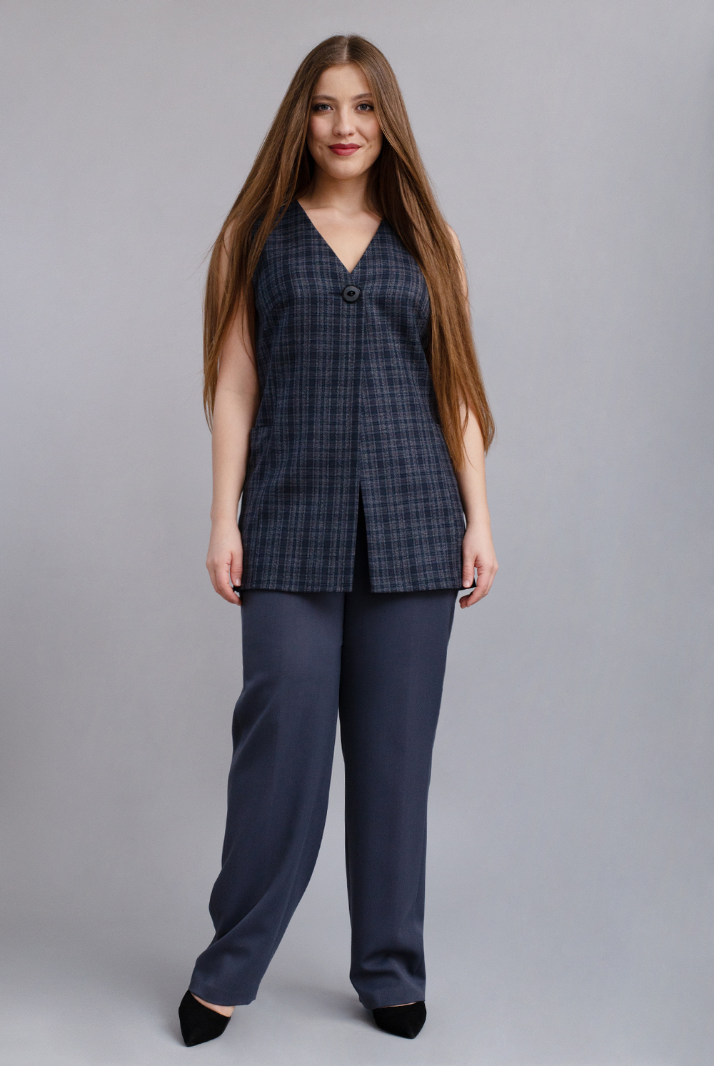 Удлинённый жилет 2980АЕ, клетка