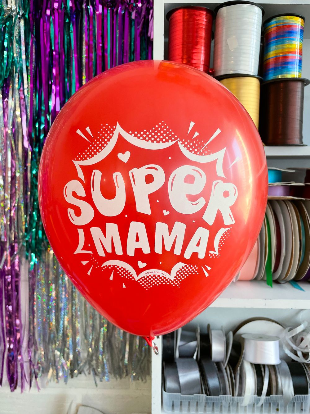 Шар с рисунком 30 см super мама красный (БГ-17) 