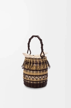 Loewe Сумка-корзинка плетеная из шнура и кожи, темно-коричневый