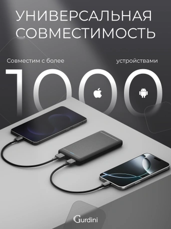 Дополнительный аккумулятор Gurdini Slim Series GPSS-0010B 10000 mAh Black