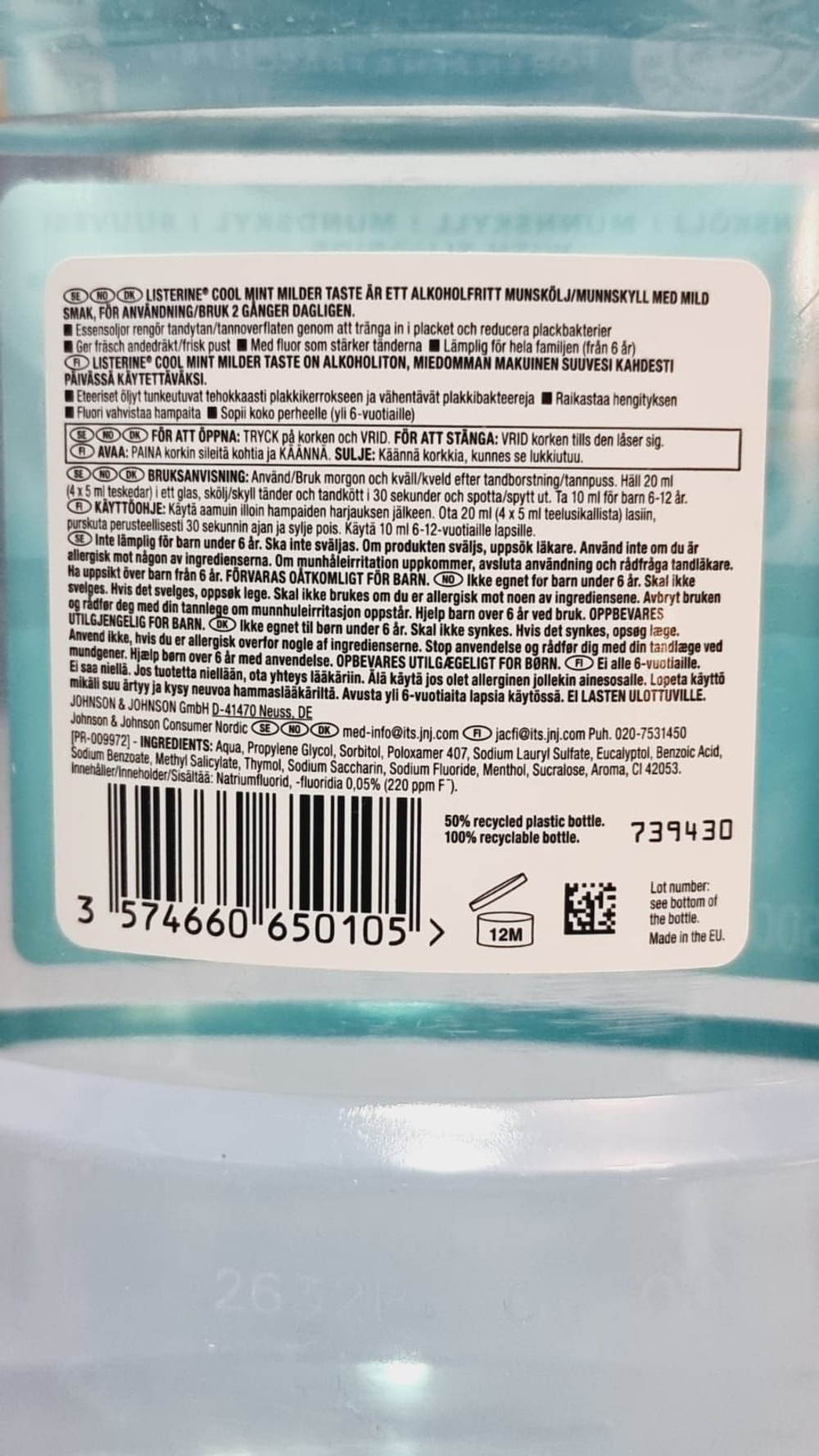 LISTERINE ополаскиватель для полости рта COOL MINT без спирта 500 мл (Франция)