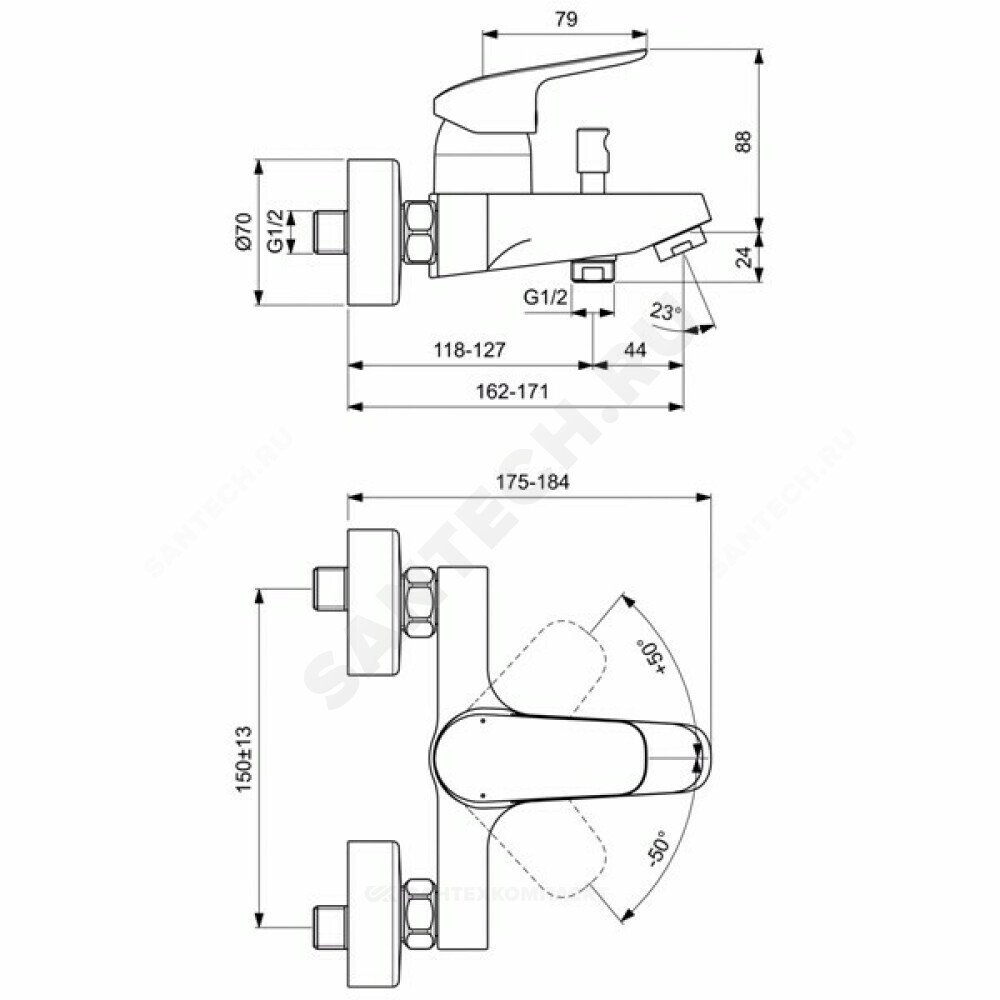 Смеситель для ванны с душем одноручный CERAFLEX Ideal Standard B1721AA