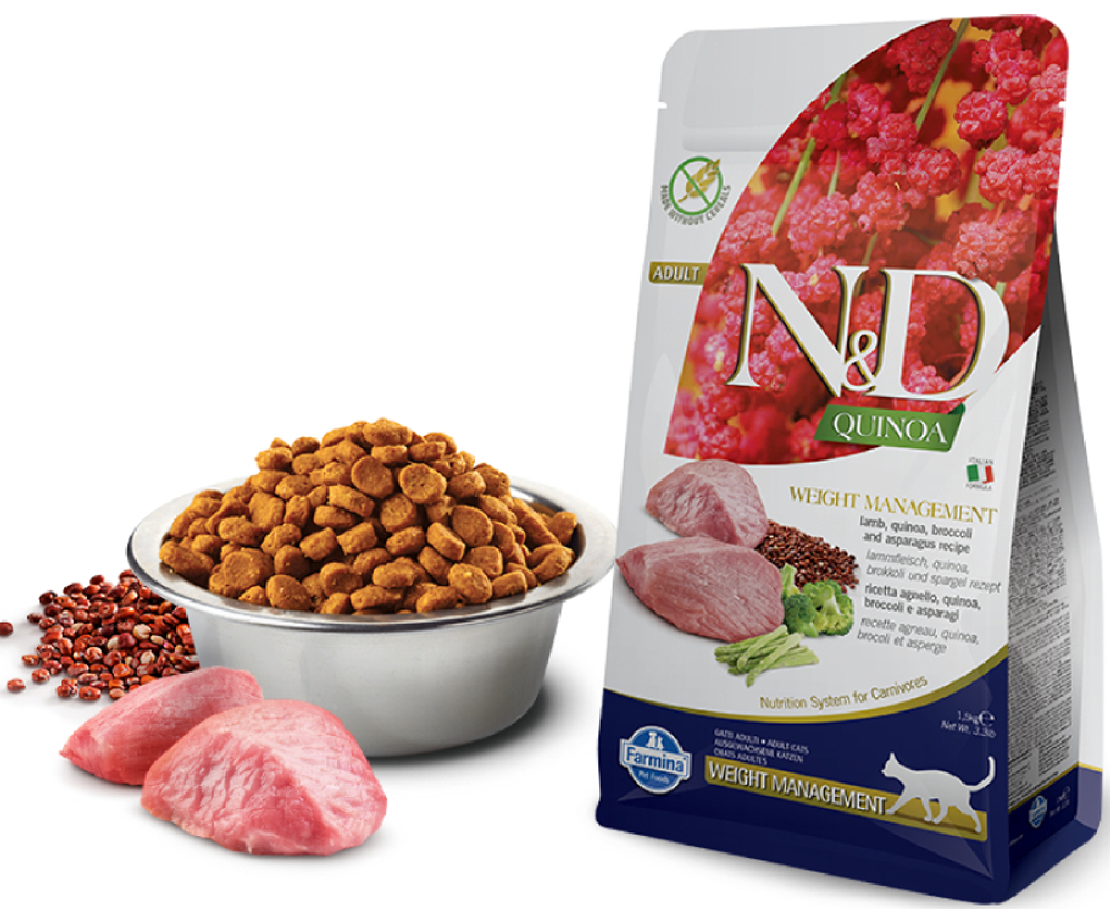 Сухой корм Farmina N&D GF QUINOA WEIGHT MANAGEMENT LAMB контроля веса для взрослых кошек, с ягненком и киноа - 1,5 кг