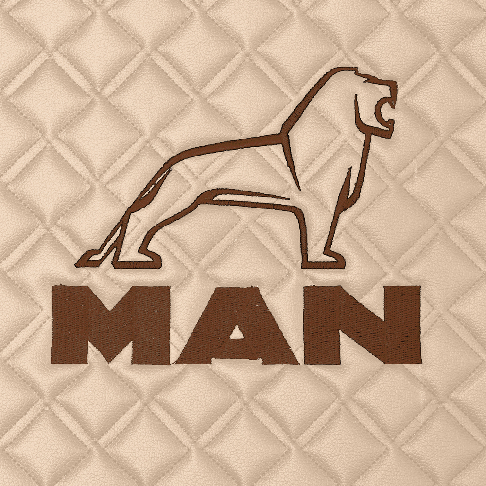 Ковры MAN TGX с 2-мя ящиками (механика), (экокожа, бежевый, бежевый кант, коричневая вышивка)