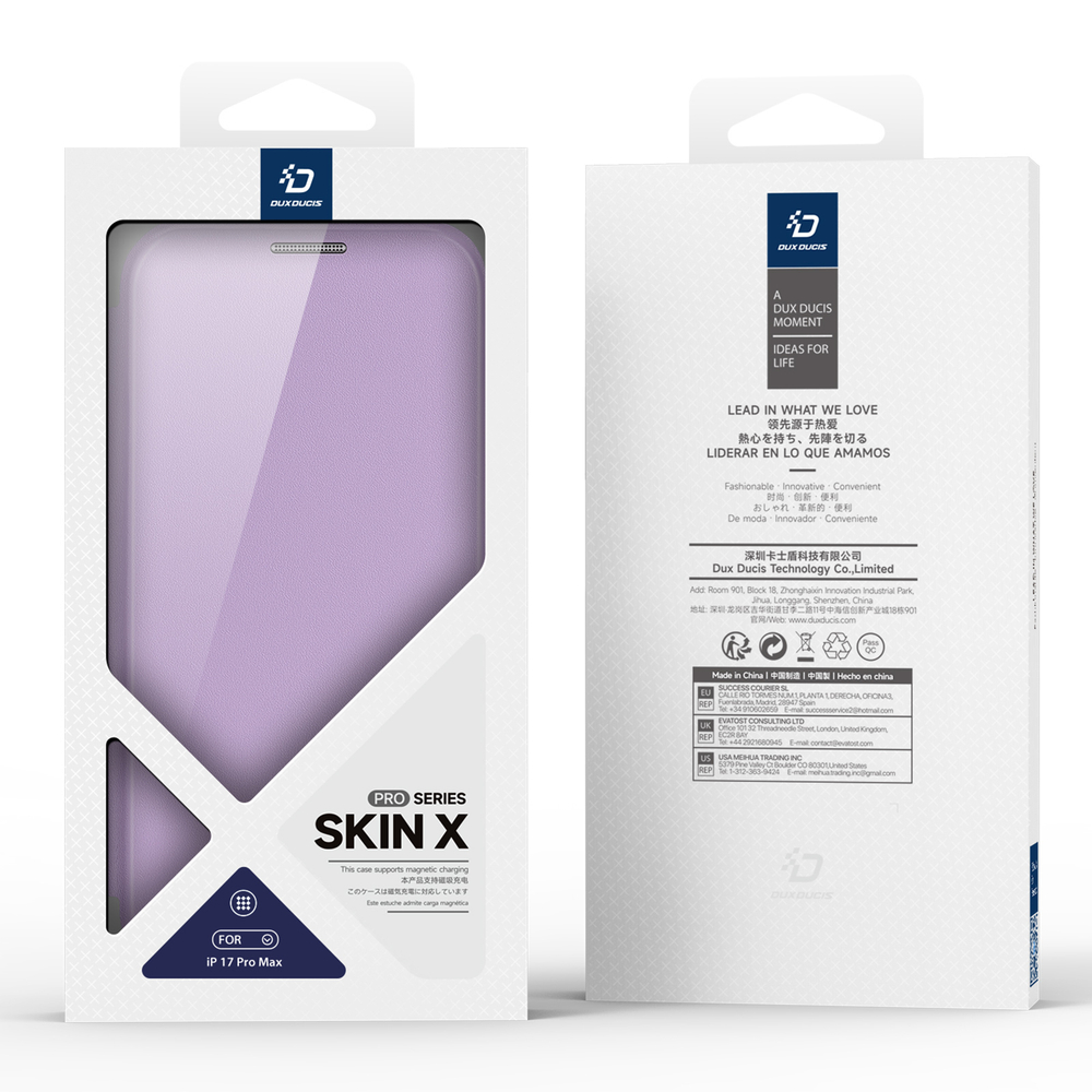 Чехол книжка фиолетового цвета (Purple Pink) с MagSafe от Dux Ducis для смартфона iPhone 17 Pro Max, серия Skin X Pro Series