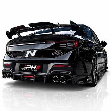 Диффузор заднего бампера с LED лампой для Hyundai Sonata N Line 2023-2026 (тип 2) черный глянец