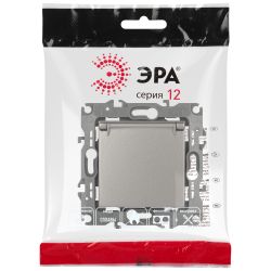 Розетка ЭРА Серия 12 12-2103-16 2P+E Schuko со шторками с крышкой 16А-250В титан | Эра 12