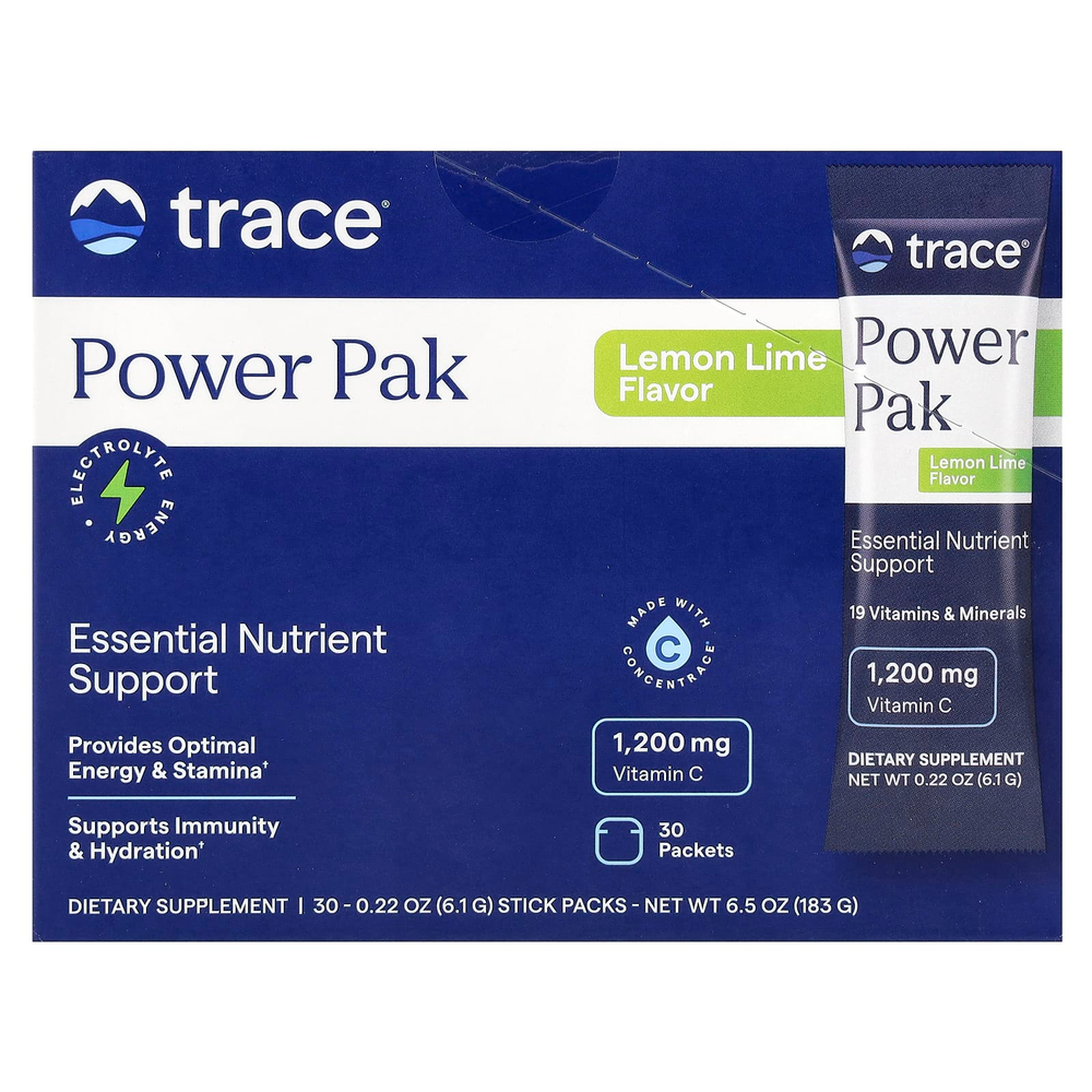 Trace, Power Pak, лимон и лайм, 30 пакетиков в виде стиков по 6,1 г (0,22 унции)