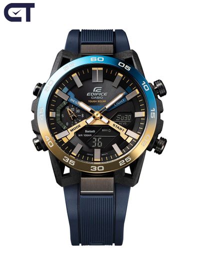 Casio ECB-2000NP-1ADF мужские часы — Bluetooth, Tough Solar и сине-золотой безель