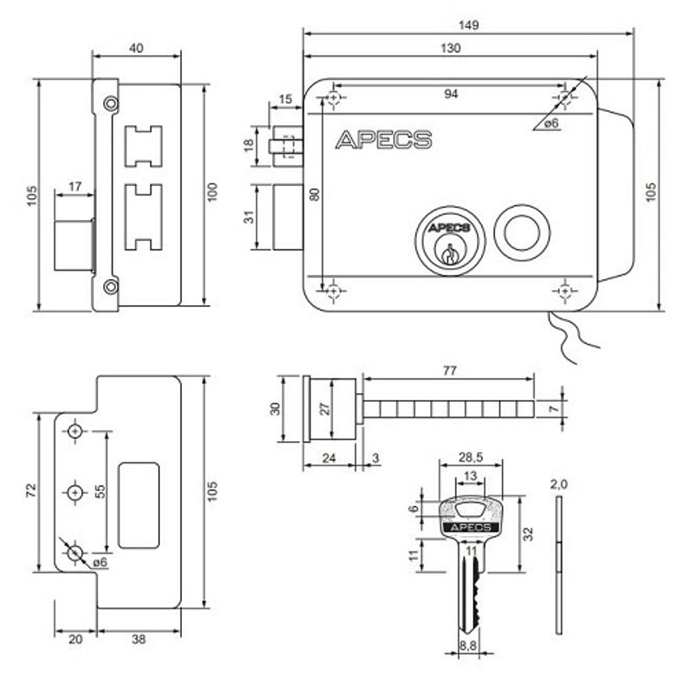 Замок электромеханический APECS ERL-2369-GR-L бежевый