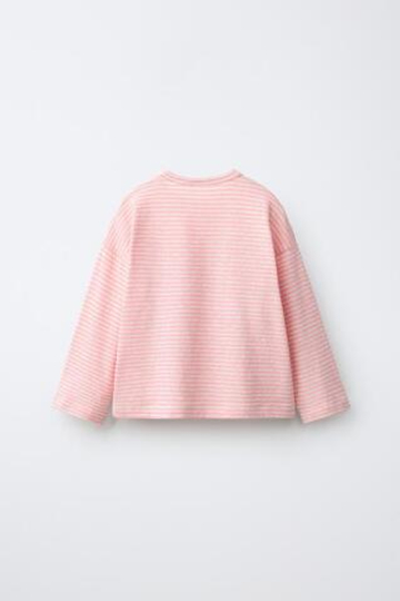 ZARA ЛОНГСЛИВ В ПОЛОСКУ С ВЫШИВКОЙ, РОЗОВЫЙ