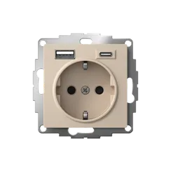 Розетка с USB A+C с защитными шторками Systeme Electric AtlasDesign Песочный ATN001232