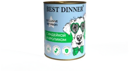 BEST DINNER Vet Profi Консервы для собак при пищевой аллергии с индейкой и кроликом 0,34 кг